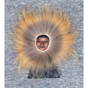 Inuit Eskimo Pin Brooch, Leather and Fur, 4"